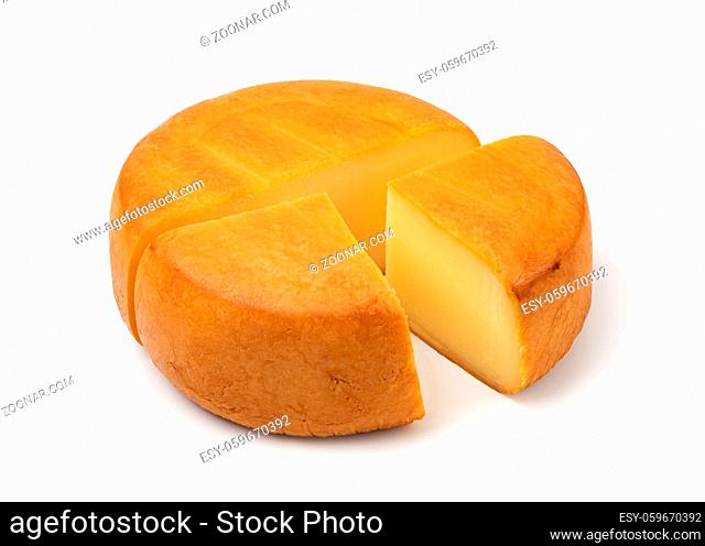 Smoked natural cheese, isolated on white background
