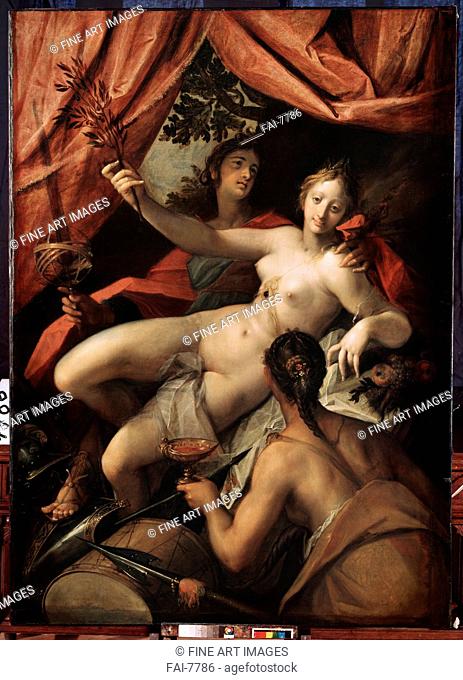 Allegory of Peace, Art and Abundance. Aachen, Hans von (1552-1615). Oil on canvas. Baroque. 1602. State Hermitage, St. Petersburg. 197x142. Painting