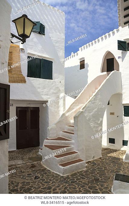 Typical Binibeca's street. Binibeca is one of the most beautiful cities in Menorca, Baleares (Spain). It's streets are completely white