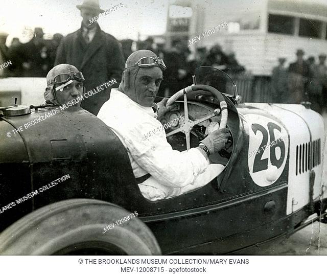 Rear View - Campbell at wheel of 1.5-litre Fiat car 26 with passenger at JCC 200m Race - 13th October 1923