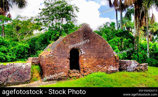 Ruins of Zeeland fort on the island in Essequibo delta in Guyana