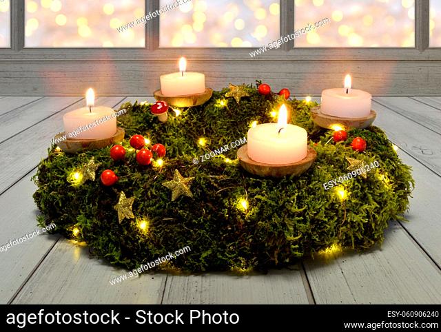 advent christmas wreath burning decorate celebrate tradition tealight