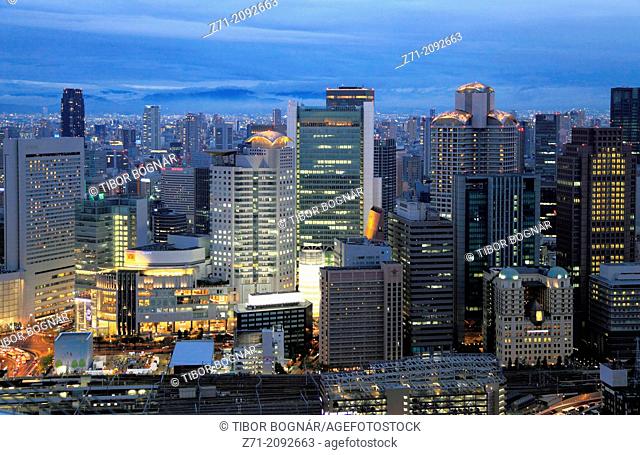 Japan, Osaka, Kita district, skyline, aerial view,