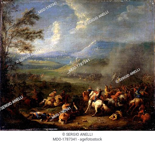 Equestrian Battle, by Jan Frans Van Bredael, 1716, 18th Century, oil on canvas, 31 x 37 cm. Italy, Lombardy, Milan, Castello Sforzesco