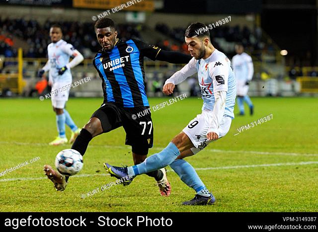 Club's Clinton Mata and Seraing's Georges Mikautadze fight for the ball during a soccer match between Club Brugge KV and RFC Seraing