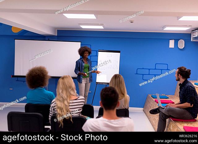 Young african american Speaker Seminar Corporate Business Meeting Concept