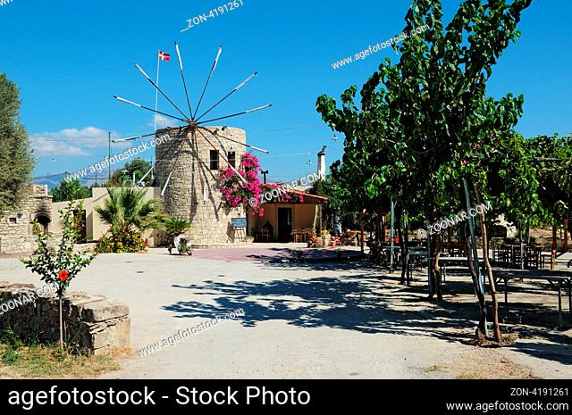 Windmill in Crete countryside, Greece