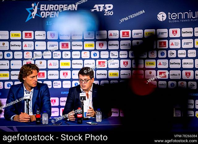 European Open tournament director Dick Norman and CEO Tennium, Kristoff Puelinckx talk to the press ahead of the final day of the European Open Tennis ATP...