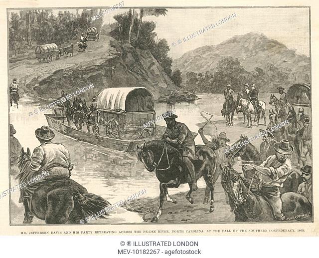 Mr Jefferson Davis and his party retreating across the Pe-Dee river, North Carolina, after the fall of the Southern Confederacy