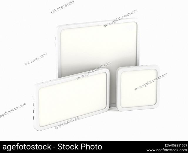 Three led panels with different sizes on white background