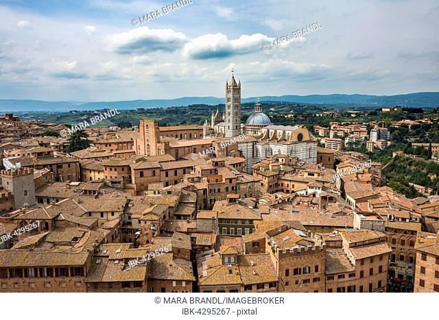 View over the historic centre with Siena Cathedral, Siena, Tuscany, Italy