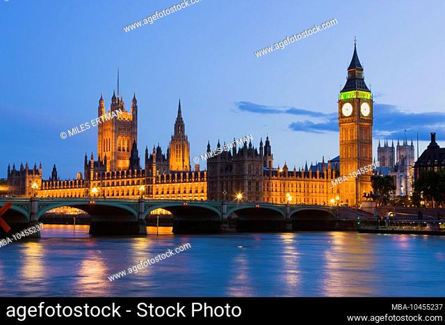 United Kingdom, London, Houses of Parliament and Westminster Bridge at Night