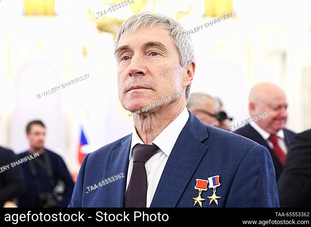 RUSSIA, MOSCOW - DECEMBER 8, 2023: Roscosmos executive director for manned space missions, cosmonaut Sergei Krikalev is seen before a ceremony to award Gold...