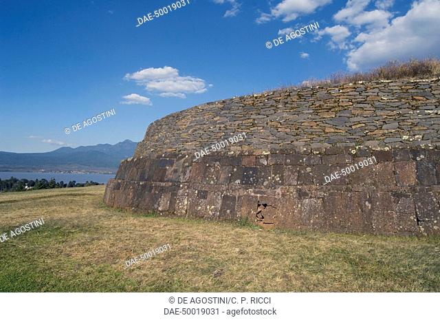 Circular stone mound (Yacatas), Tzintzuntzan on Lake Patzcuaro, Purepecha city, State of Michoacan, Mexico