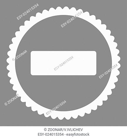 Minus flat white color round stamp icon