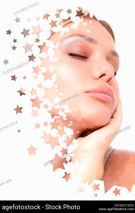 Creative portrait of woman combined with an illustration of stars