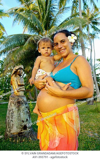 Teva Victor, son of Paul-Emile Victor, with family on an islet named 'Private island' where he runs a rental house. Bora Bora island
