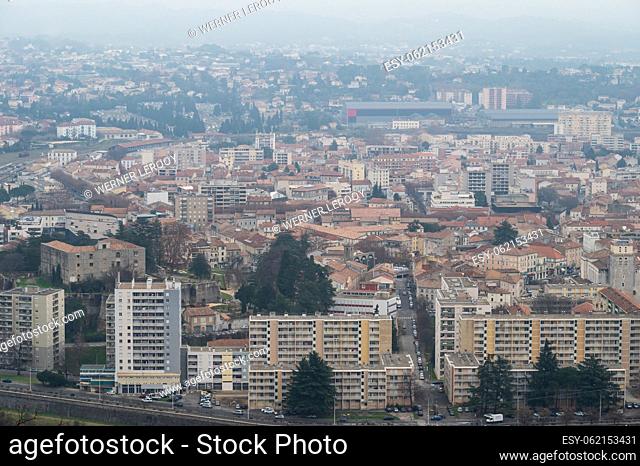 Ales, Occitanie, France, 12 30 2022 - Aerial view over residential areas of the city