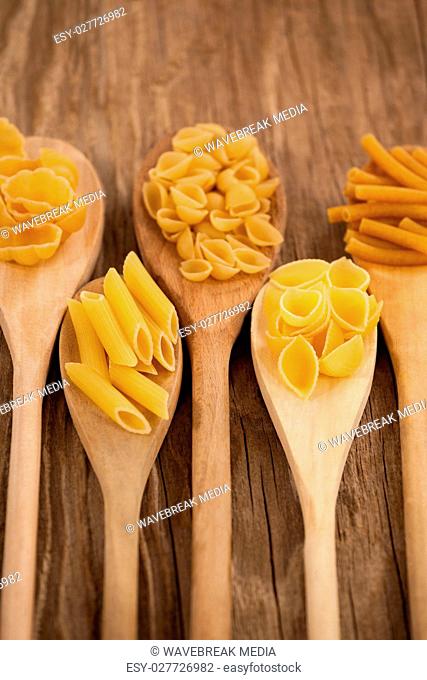 Spoons filled with varieties of pasta