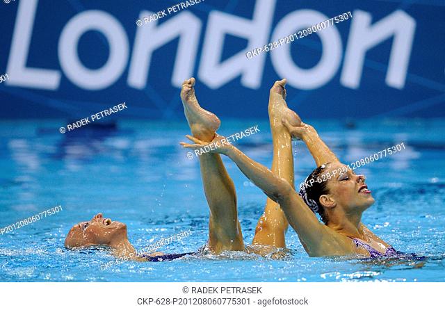 Alzbeta Dufkova right and Sona Bernardova of the Czech Republic during the synchronised swimming duets technical routine qualification round, London