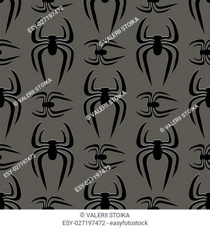 Poisonous Spider Seamless Pattern on Grey Background