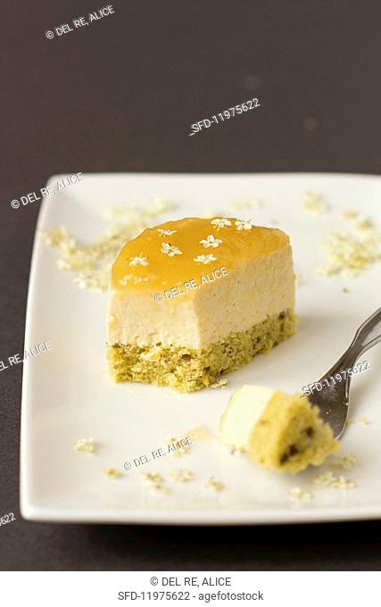 A slice of elderflower cheesecake