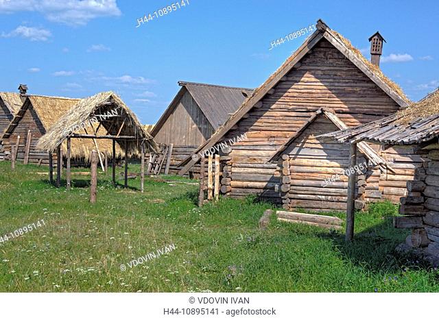 Rostov, Yaroslavl region, Russia, Golden ring, city, town, architecture, Russian, Blue sky, Wooden, traditional, house, houses, rural, Europe, European