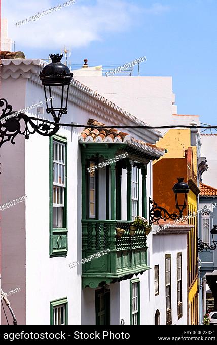 Traditional colonial architecture of Canary islands with colorful houses in the capital of La Palma, Santa Cruz de la Palma