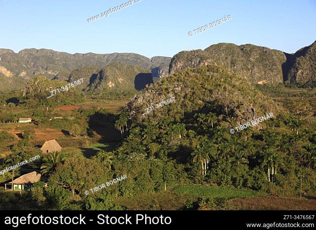 Cuba, Vinales Valley, Valle de Vinales, mogotes, limestone cliffs,