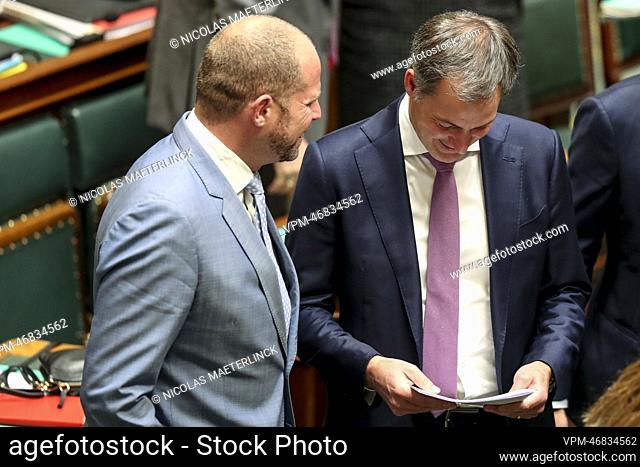 N-VA's Theo Francken and Prime Minister Alexander De Croo pictured during a plenary session of the Chamber at the Federal Parliament in Brussels on Tuesday 11...