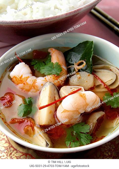 Bowl of Tom Yam Thai Seafood Soup