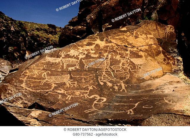 American Indian Petroglyphs in the Little Petroglyph Canyon in the Coso Range of Southern California, USA