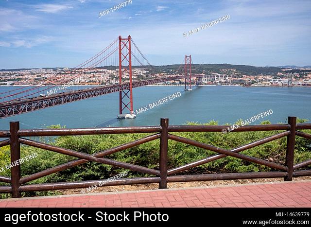 Bridge of April 25, Ponte 25 de Abril, Lisbon during the day in summer