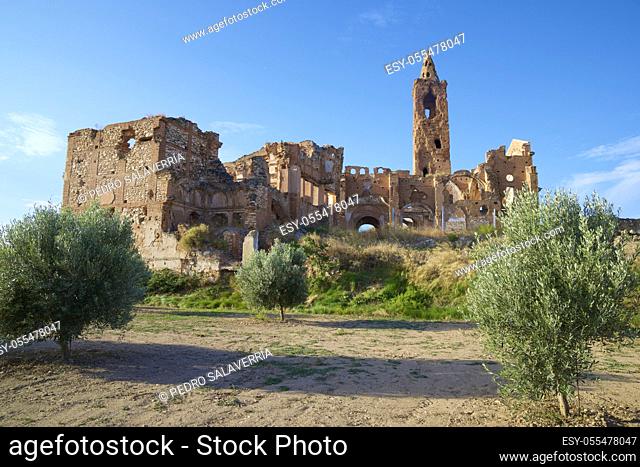 Ruins of Belchite, a town bombed during the Spanish Civil War, Zaragoza province, Aragon in Spain