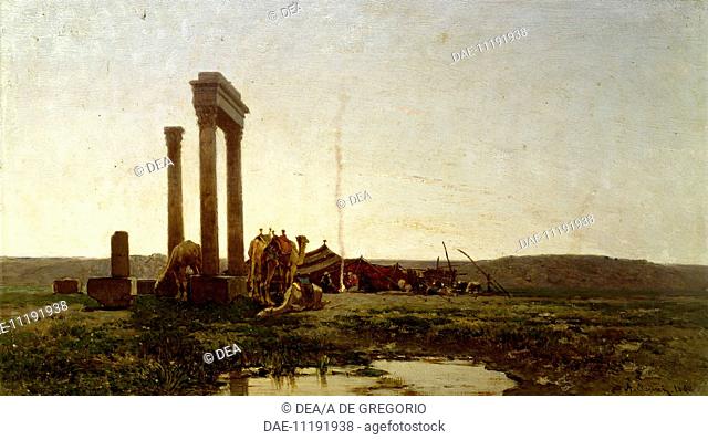 Classical Ruins in the Desert, painting by Alberto Pasini (1826-1899).  Parma, Galleria Nazionale (Art Gallery), Palazzo Della Pilotta