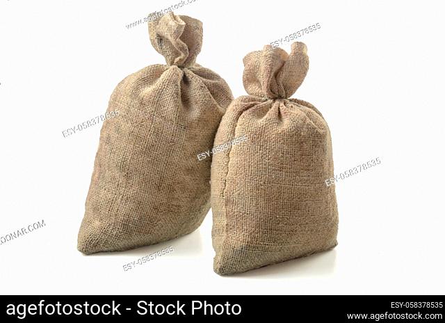 a bag of coarse fabric on a white background (blank for your photo manipulations / collages)