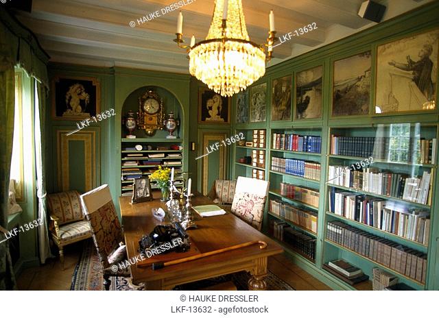 Library with desk of author Selma Lagerloef, Bibliothek, Marbacka House, Sunne, Varmland, Sweden