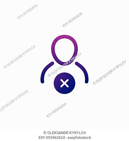 User profile sign web icon with delete cross glyph. Stock vector illustration isolated