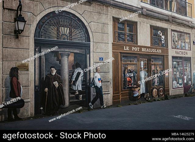 France, Lyon, old town, building with paintings