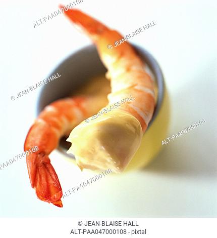 Shrimp with mayonnaise, close-up