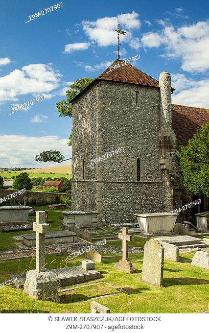 Norman church of St Wulfran in Ovingdean village near Brighton, East Sussex, England