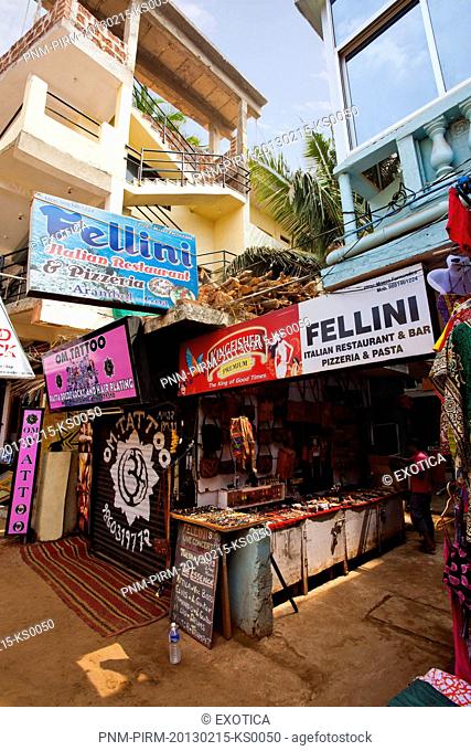 Facade of a restaurant, Fellini's Restaurant, Arambol, North Goa, Goa, India