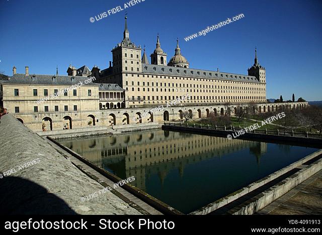 The Royal Monastery of San Lorenzo de El Escorial is a complex that includes a royal palace, a basilica, a pantheon, a library, a school and a monastery