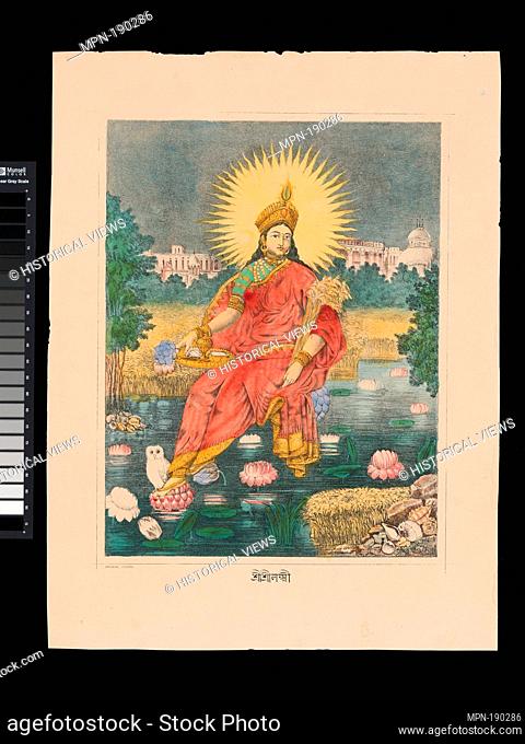 Shri Shri Lakshmi. Date: ca. 1880; Culture: India; Medium: Lithograph with hand-coloring; Dimensions: Image: 11 1/2 x 8 7/8 in. (29.2 x 22