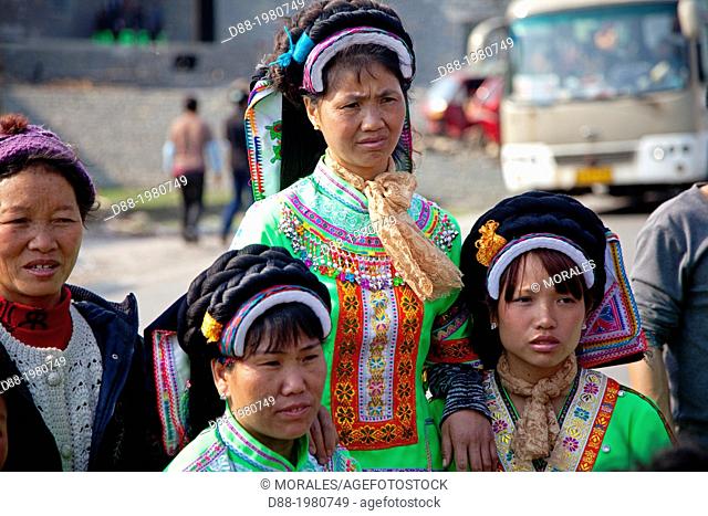 China , Guizhou province , Dingqi town , woman , village festival