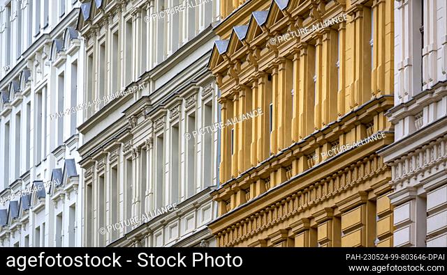 PRODUCTION - 19 May 2023, Berlin: View of renovated facades of old apartments in Berlin's Prenzlauer Berg district. The Federal Court of Justice...