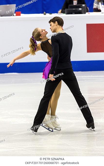 Minerva Fabienne Has and Nolan Seegert of Germany compete during the pair's short program of the European Figure Skating Championships in Ostrava