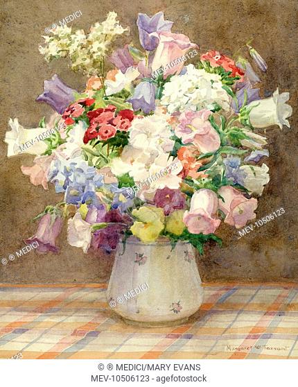Canterbury Bells and other Flowers in a Vase