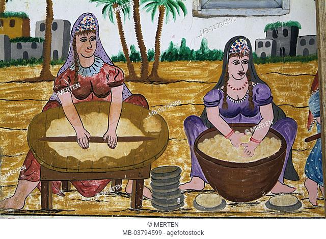 Egypt, Luxor, Theben-West, Qurna,  Wall painting, women, preparation,  Fritter bread Africa, head Egypt, painting, paintings, representation, agriculture