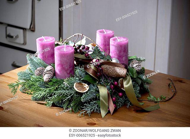 Advent wreath with purple candles
